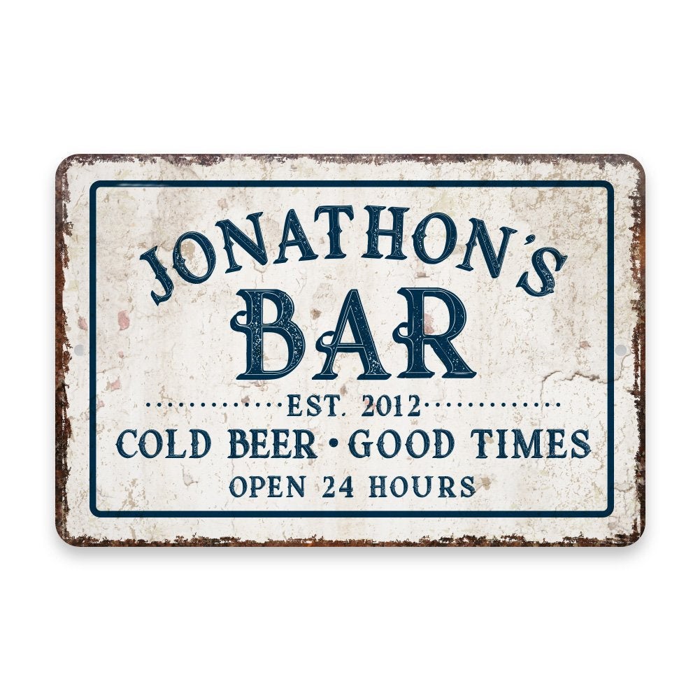 Personalized Vintage Distressed Look Bar Cold Beer Good Times Metal Room Sign