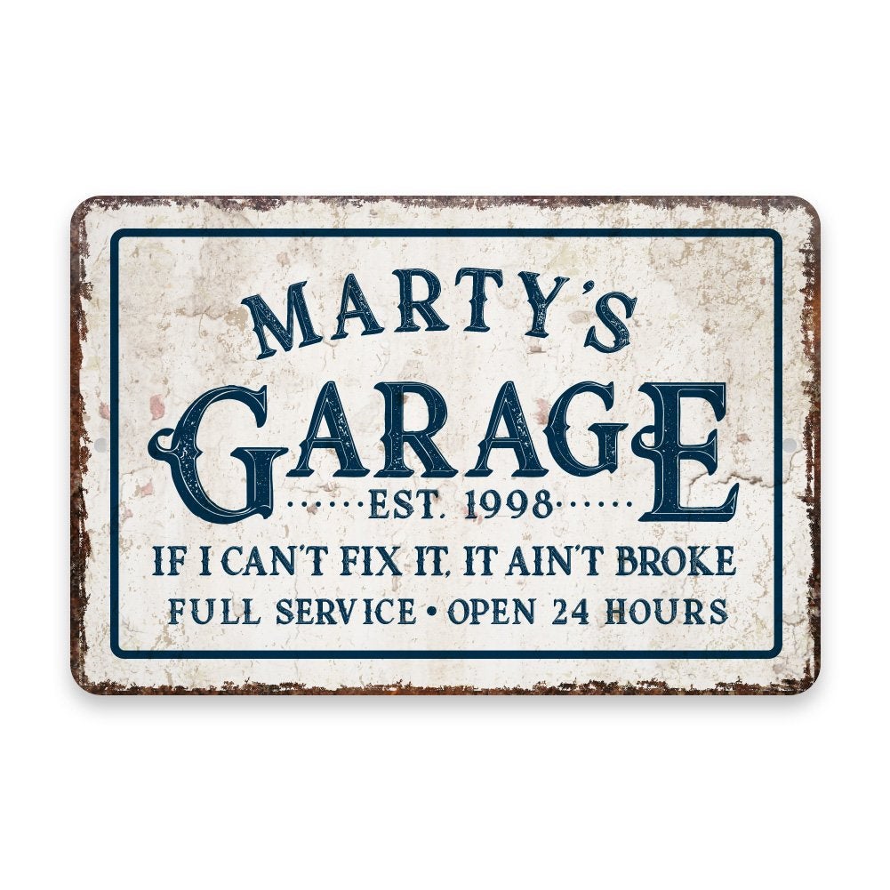 Personalized Vintage Distressed Look Garage If I Can't Fix It Metal Room Sign