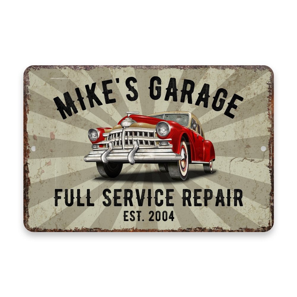 Personalized Vintage Distressed Look Classic Car Garage Metal Room Sign