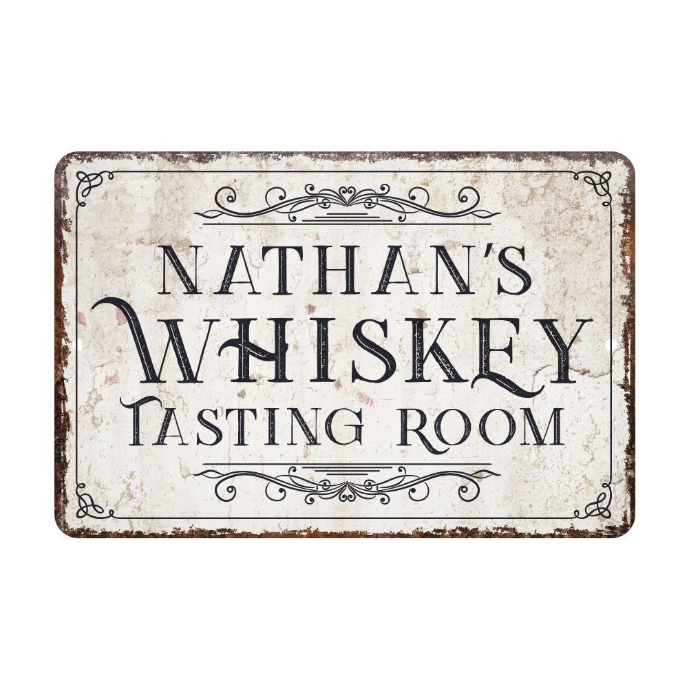 Personalized Vintage Distressed Look Whiskey Tasting Room Metal Sign