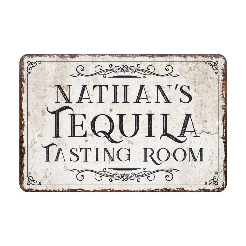 Personalized Vintage Distressed Look Tequila Tasting Room Metal Sign