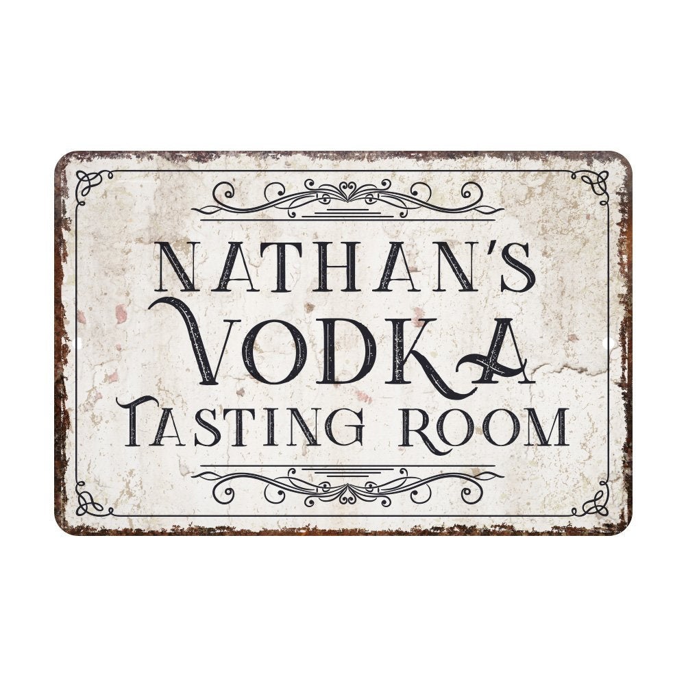 Personalized Vintage Distressed Look Vodka Tasting Room Metal Sign