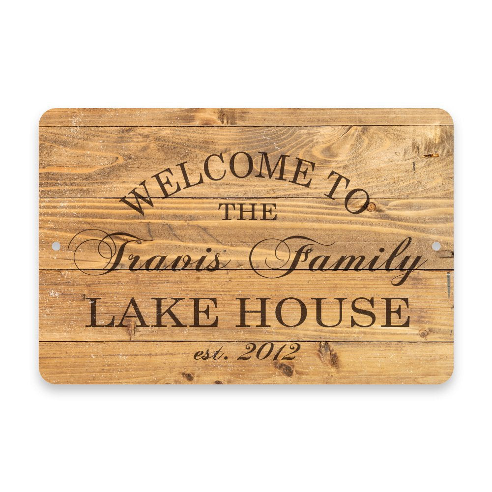 Personalized Rustic Wood Plank Welcome to The Family Lake House Metal Room Sign
