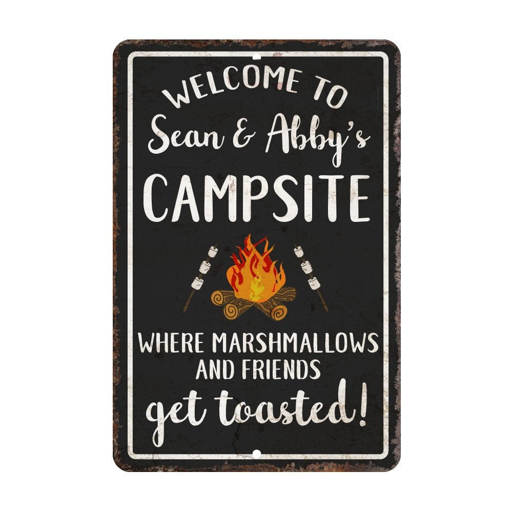 Personalized Welcome to The Campsite Where Marshmallows and Friends Get Toasted Metal Room Sign