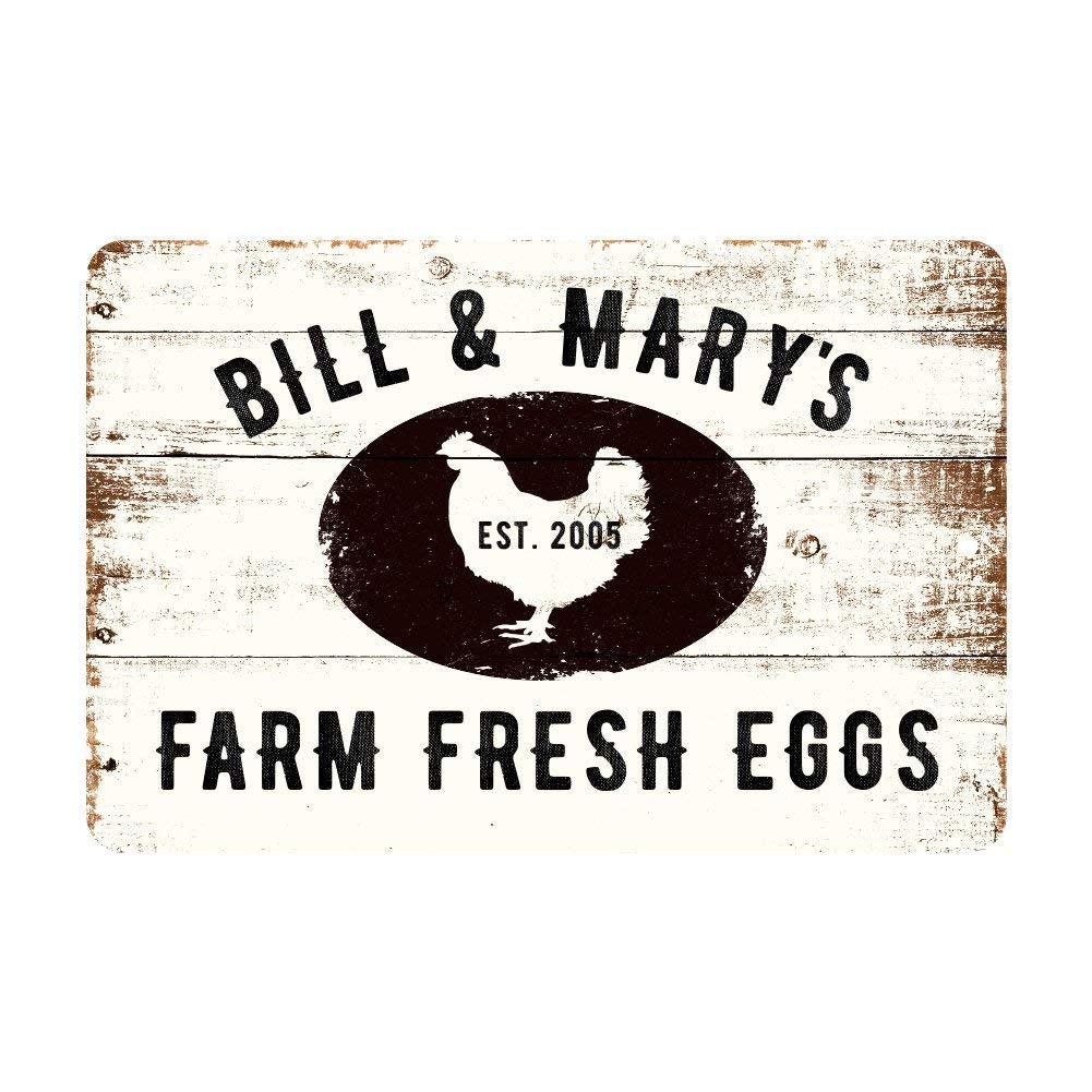 Personalized Farm Fresh Eggs Rustic Barnwood Look Metal Sign