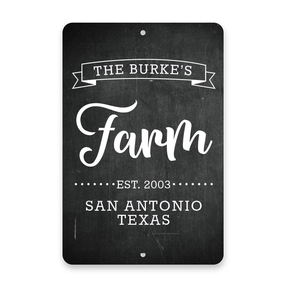 Personalized Chalkboard Farm with Name in Banner Metal Room Sign