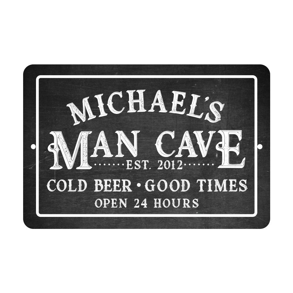 Personalized Chalkboard Man Cave Cold Beer Good Times Metal Room Sign
