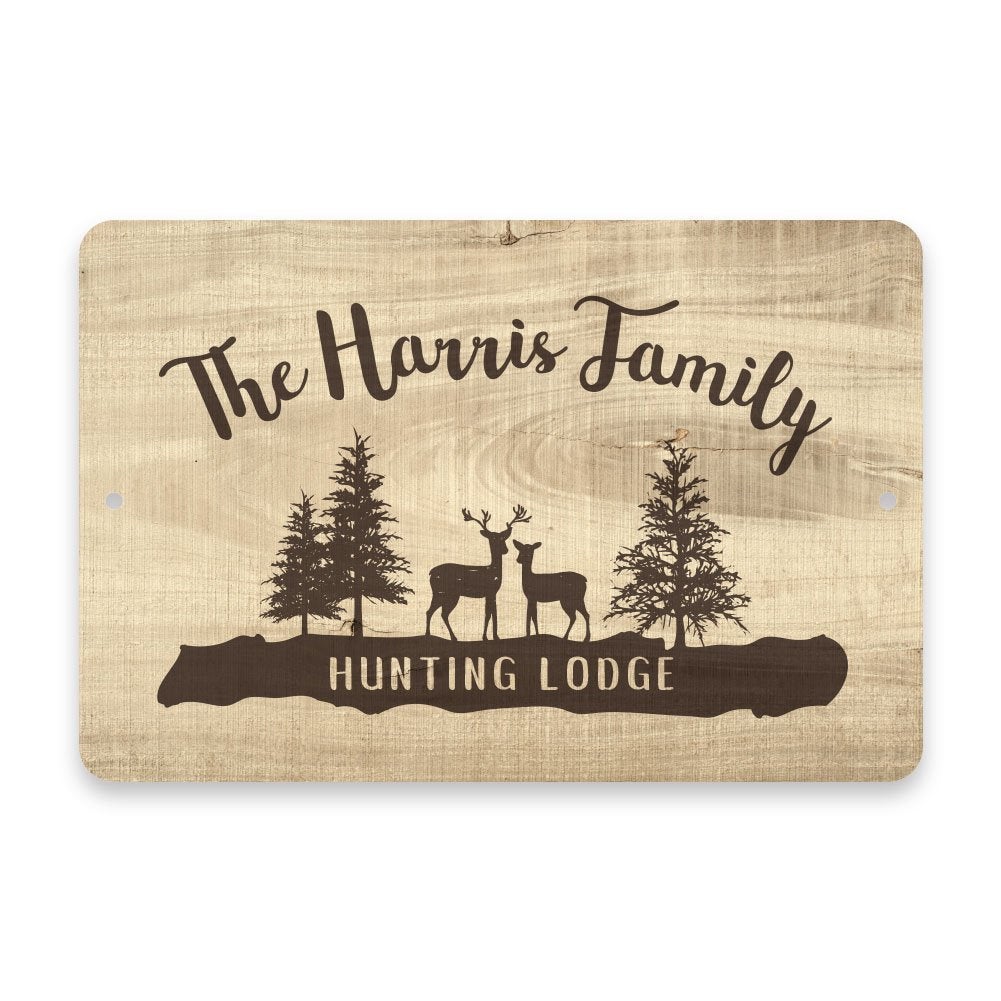 Personalized Subtle Wood Grain Hunting Lodge Metal Room Sign