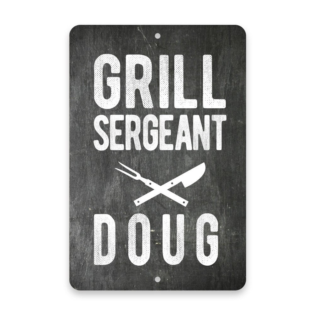Personalized Chalkboard Grill Sergeant Metal Room Sign