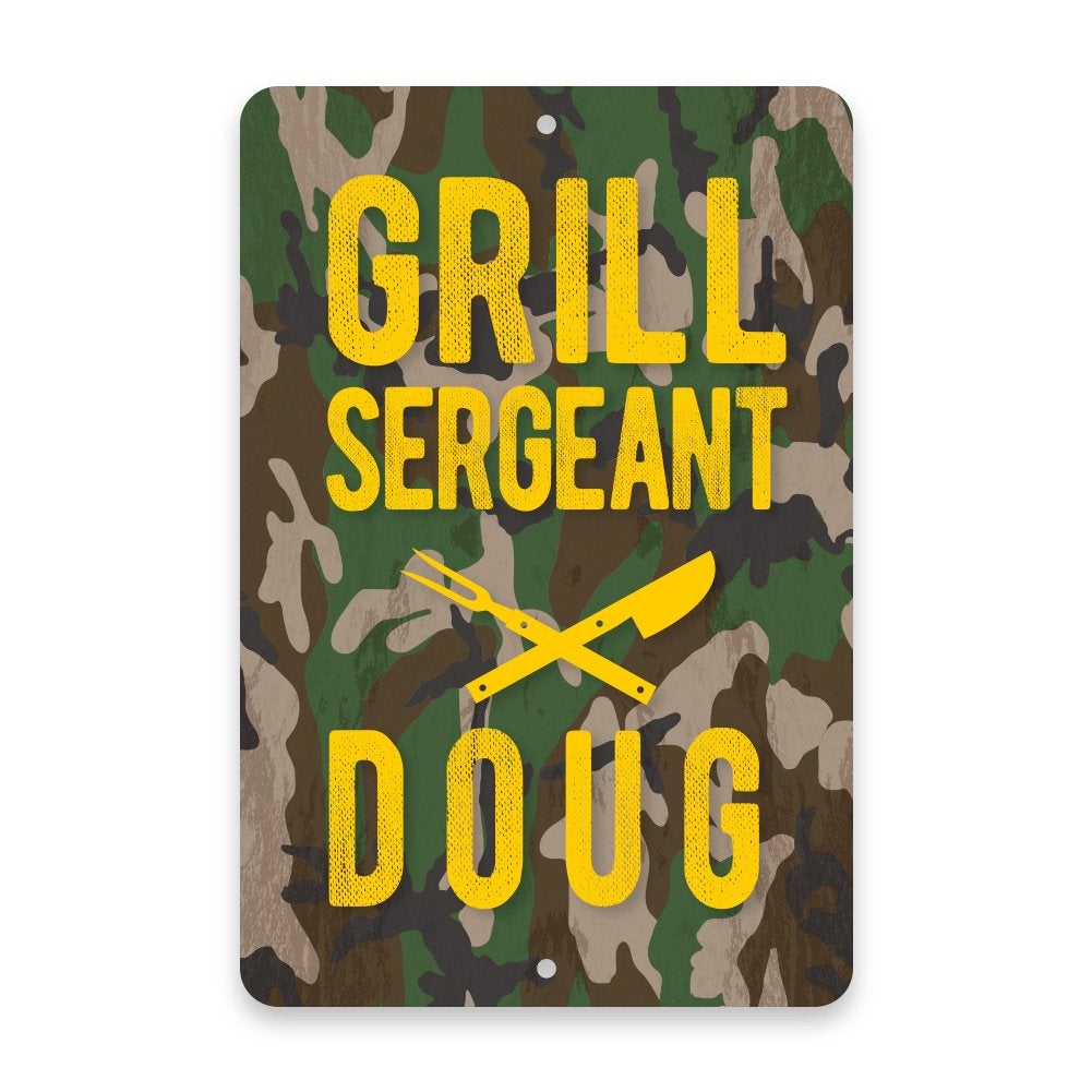 Personalized Camo Grill Sergeant Metal Room Sign