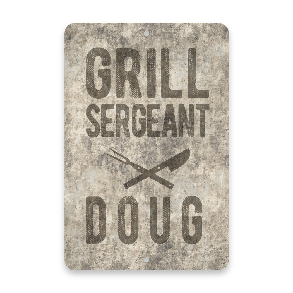 Personalized Concrete Grunge Grill Sergeant Metal Room Sign