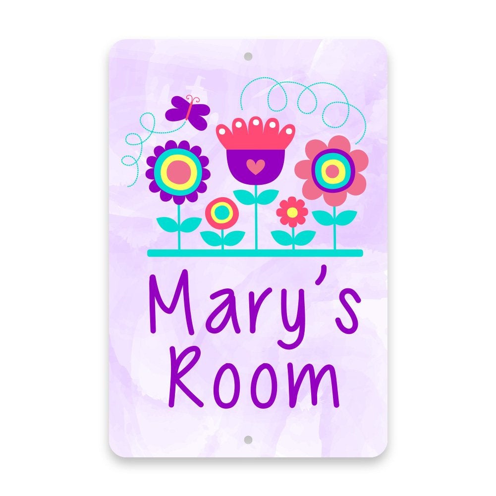 Personalized Purple Flowers Metal Room Sign
