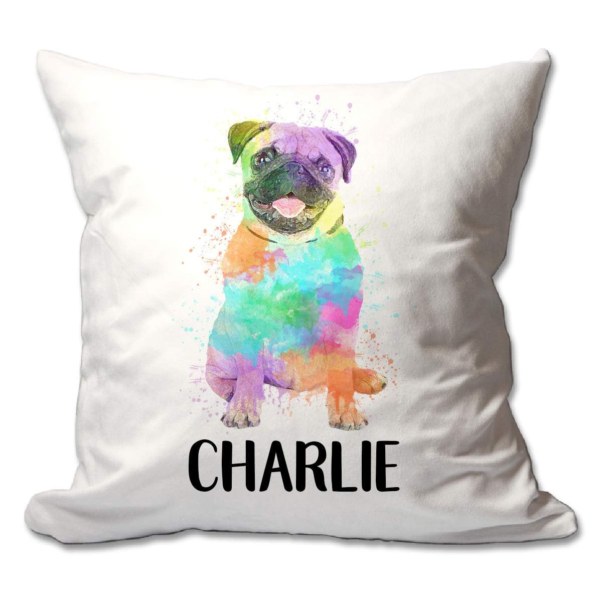 Personalized Watercolor Pug Throw Pillow  - Cover Only OR Cover with Insert