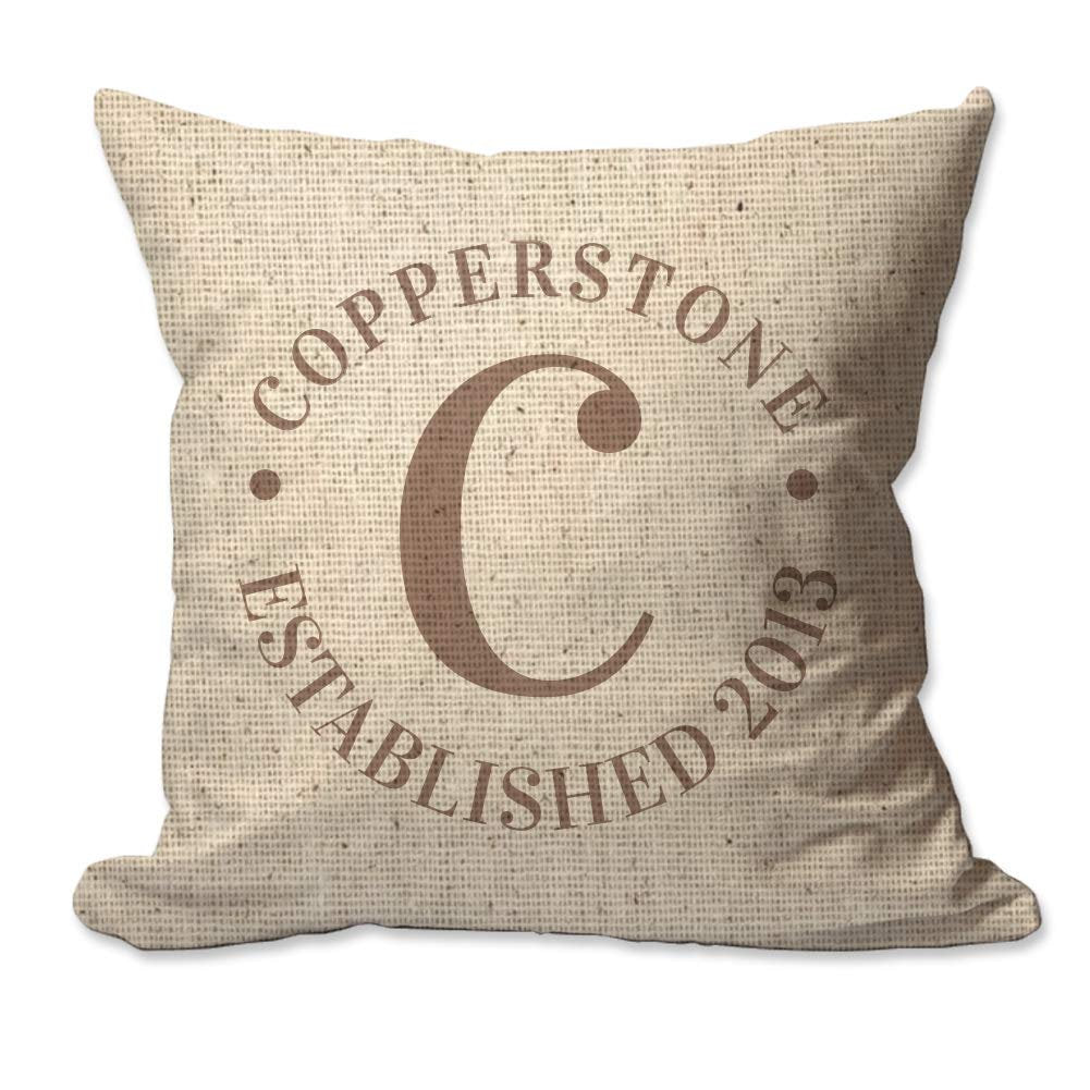 Personalized Circle Family Name and Year Textured Linen Throw Pillow  - Cover Only OR Cover with Insert