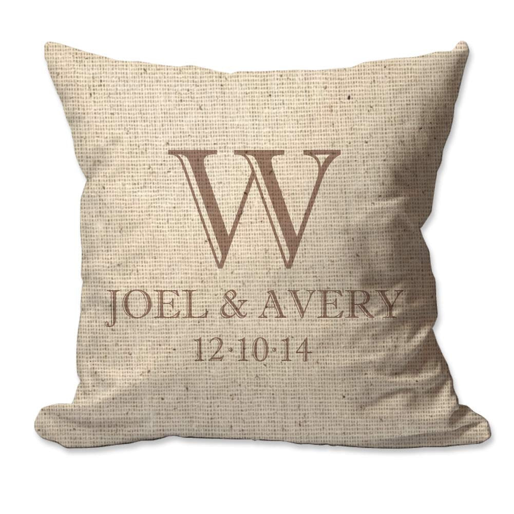 Personalized Couples Initial with First Names and Date Textured Linen Throw Pillow  - Cover Only OR Cover with Insert