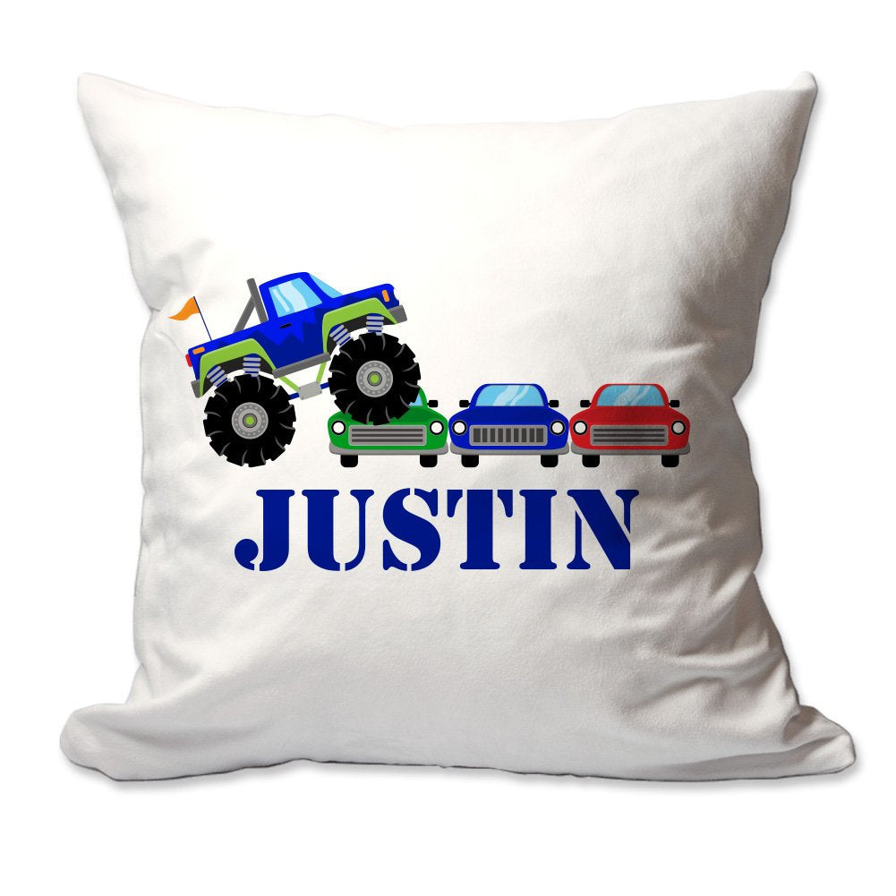 Personalized Blue Monster Truck Rally Throw Pillow  - Cover Only OR Cover with Insert
