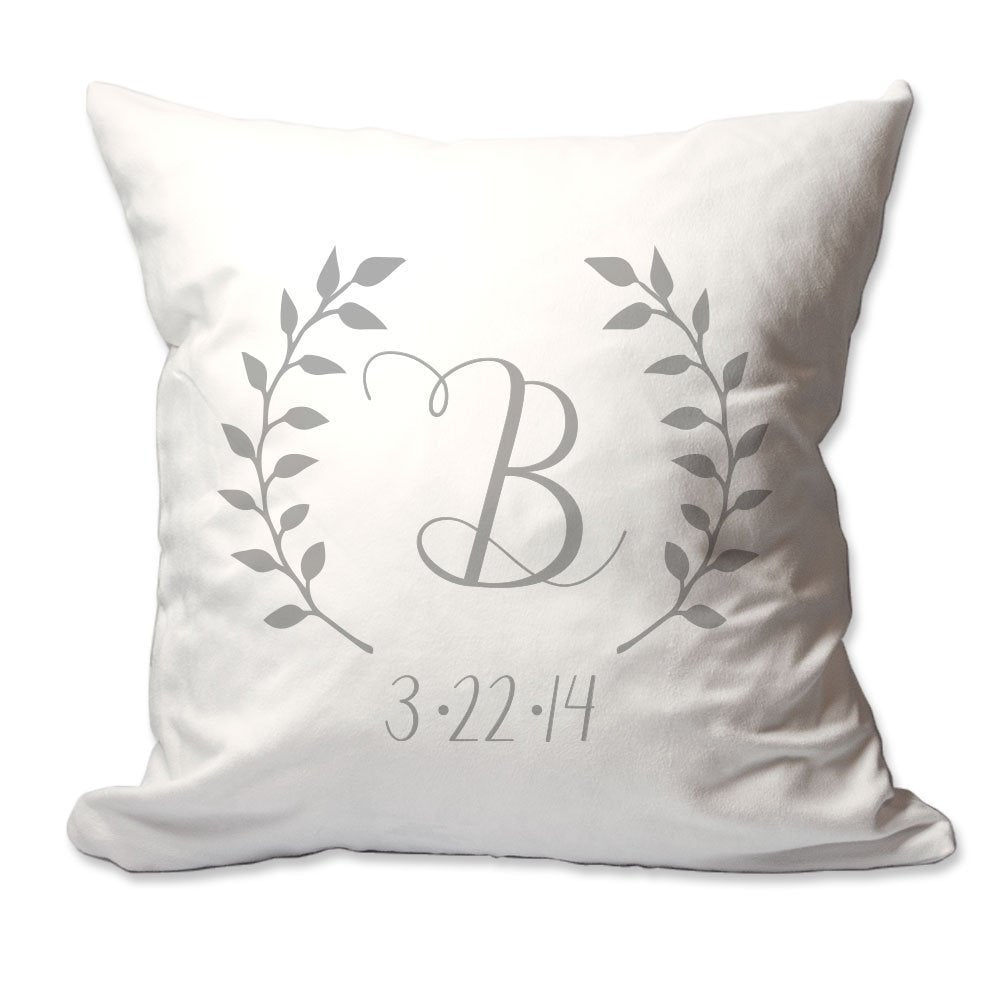 Script Initial and Date with Laurels Throw Pillow  - Cover Only OR Cover with Insert