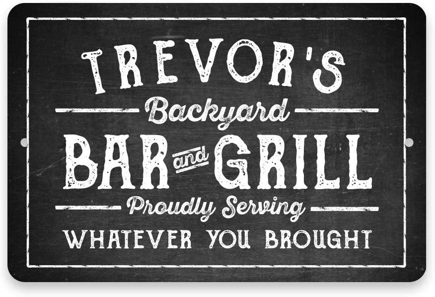 Personalized Chalkboard Look Bar & Grill Metal Sign 8 X 12
