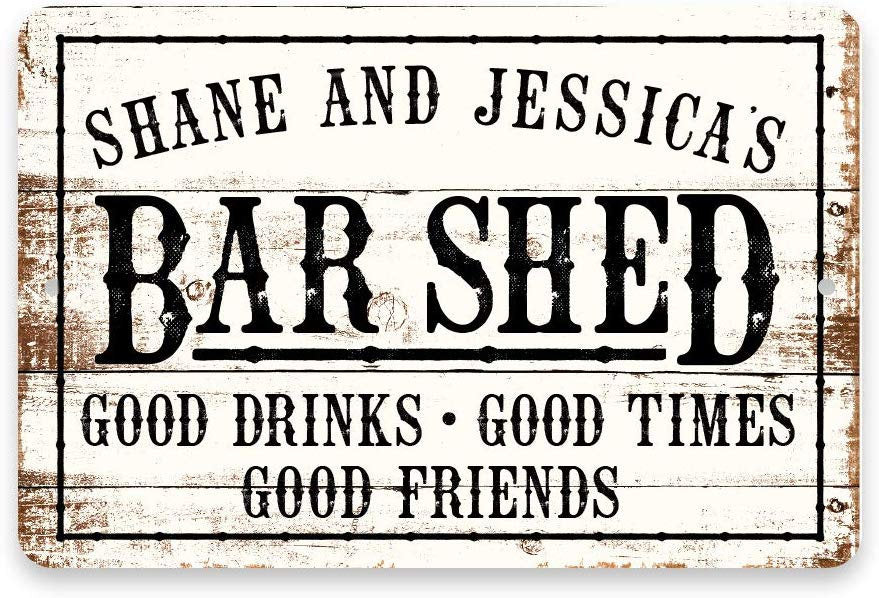 Personalized Rustic Barn Wood Look Bar Shed Metal Sign 8 X 12