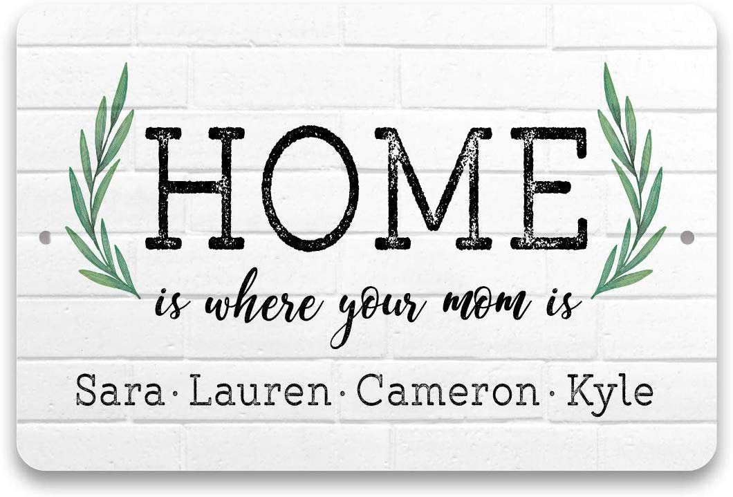 Personalized Home is Where Your Mom is 8 X 12 Metal Sign