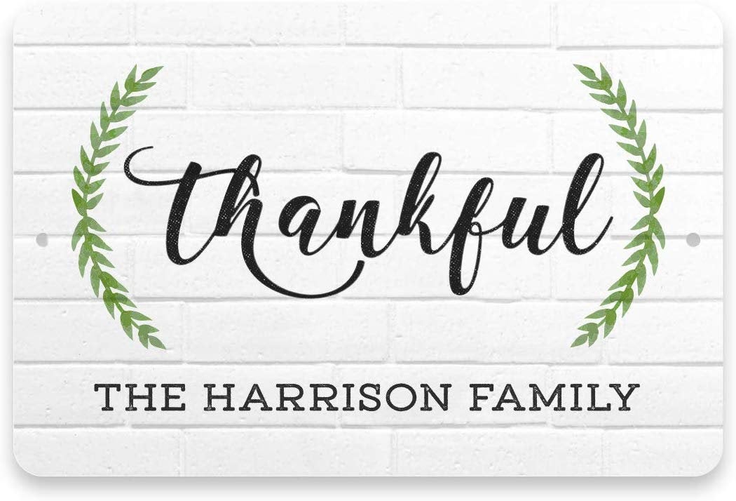 Personalized White Brick Look Thankful Sign - Metal 8 X 12 Sign