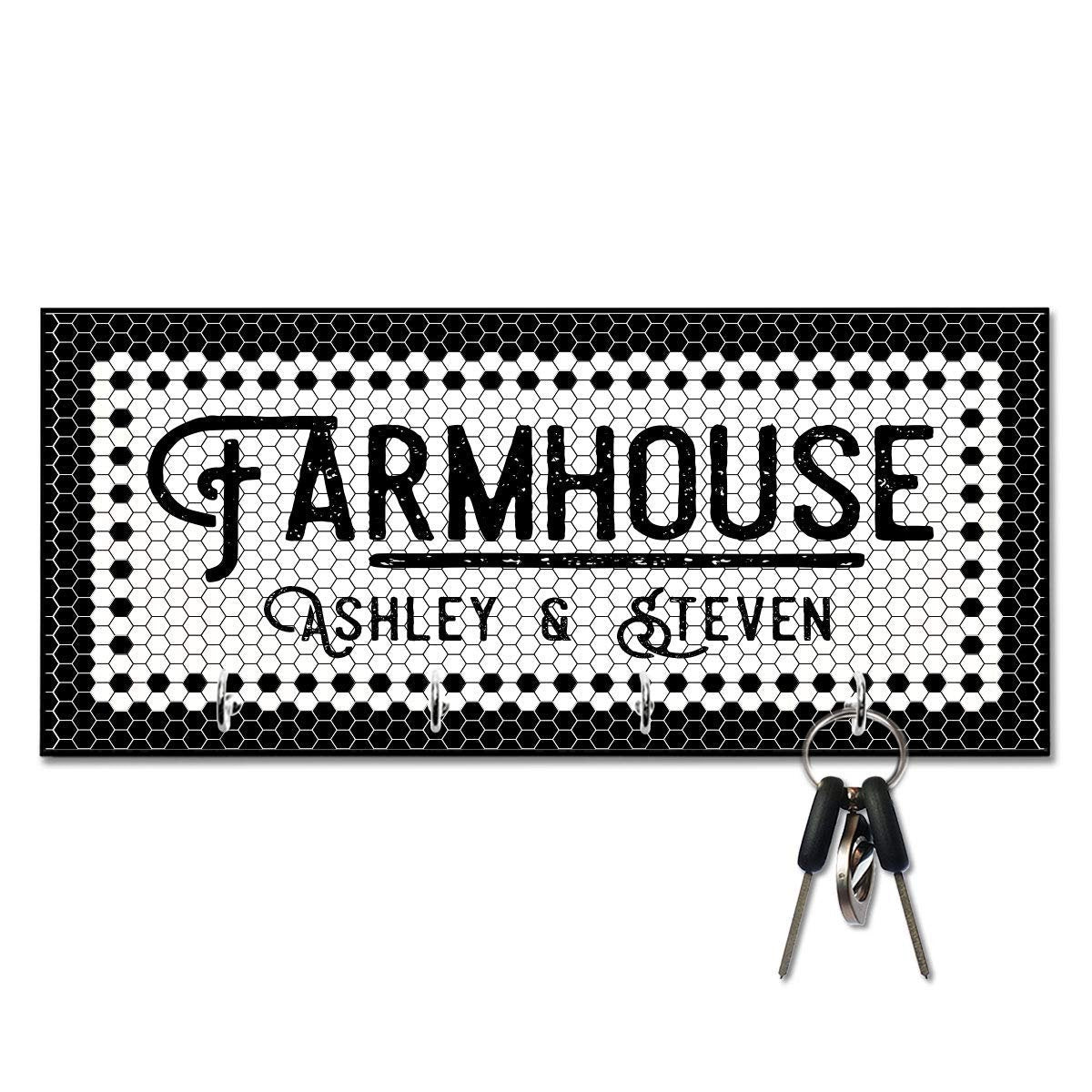 Personallized Black and White Tile Look Look Farm House Key Hanger