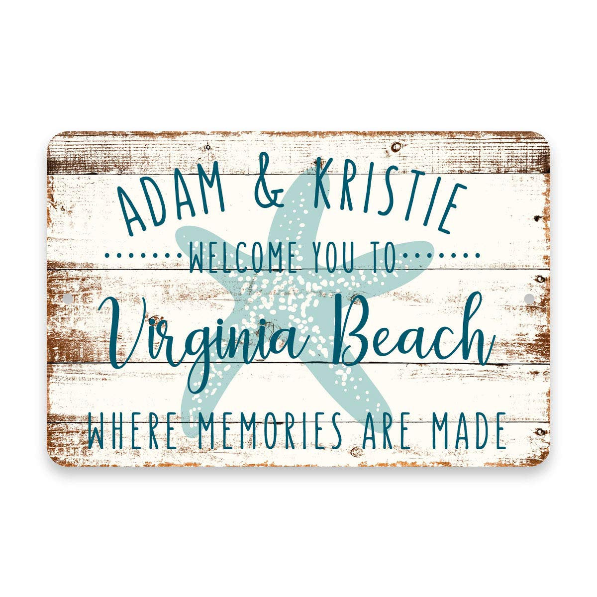 Personalized Welcome to Virginia Beach Where Memories are Made Sign - 8 X 12 Metal Sign with Wood Look