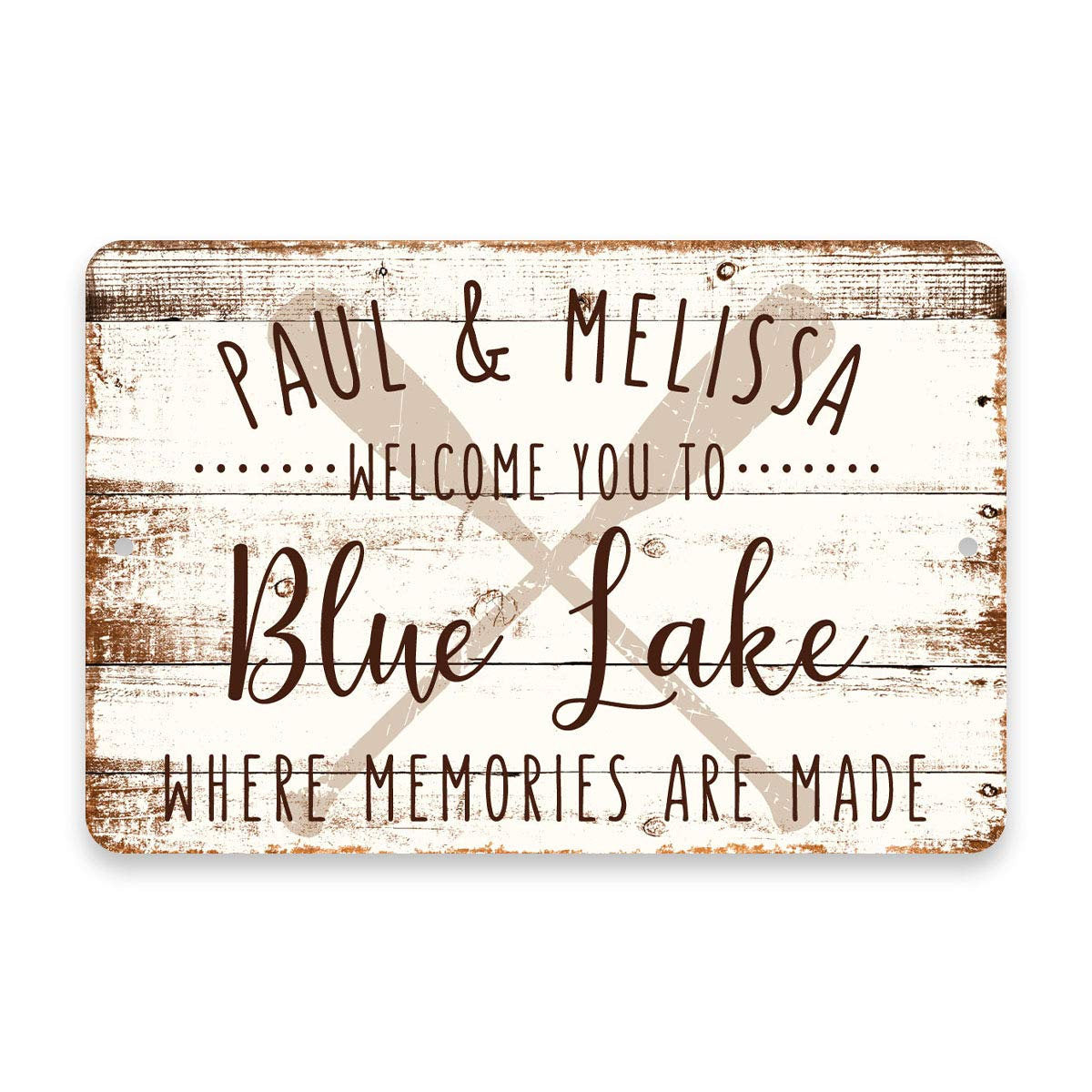 Personalized Welcome to Blue Lake Where Memories are Made Sign - 8 X 12 Metal Sign with Wood Look