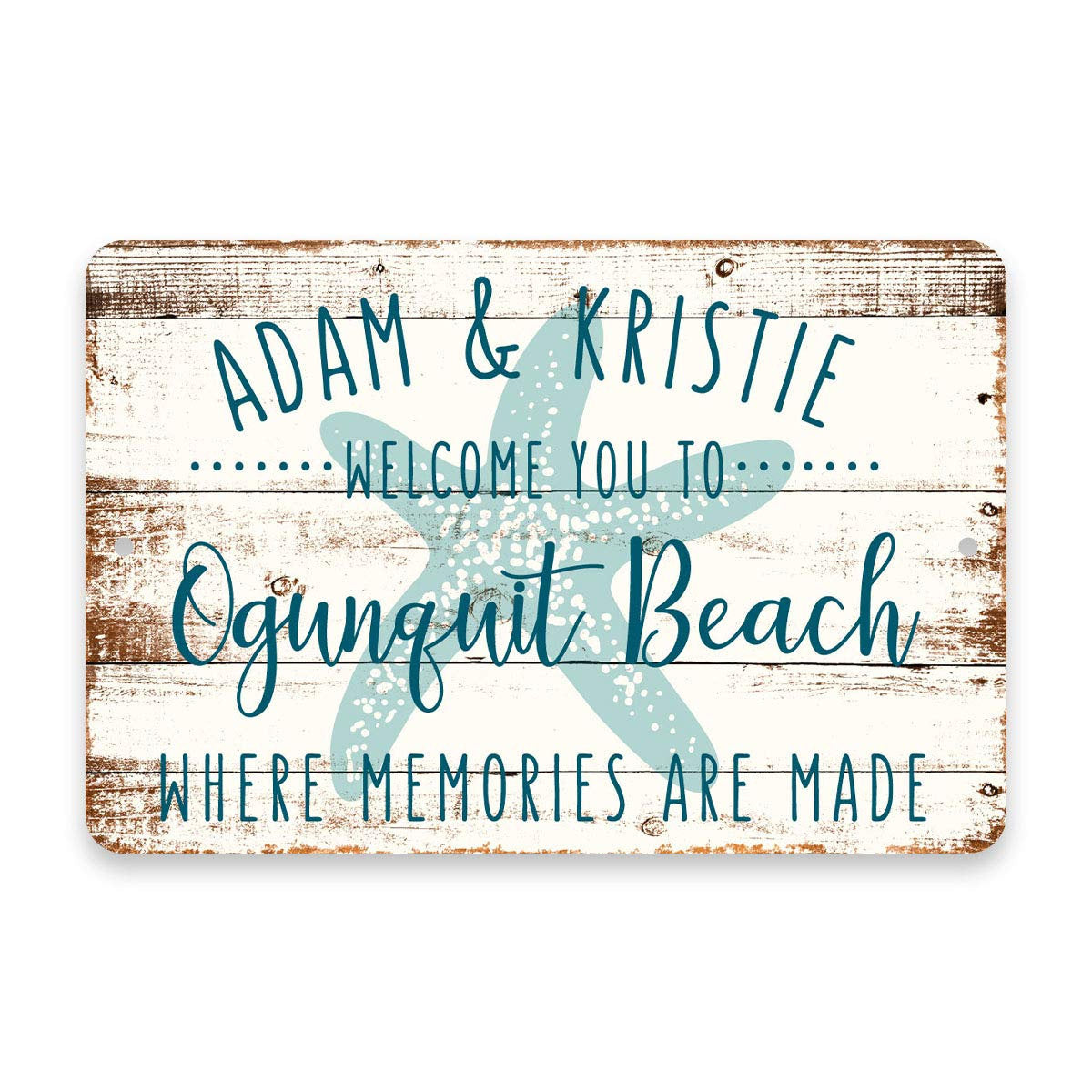 Personalized Welcome to Ogunquit Beach Where Memories are Made Sign - 8 X 12 Metal Sign with Wood Look