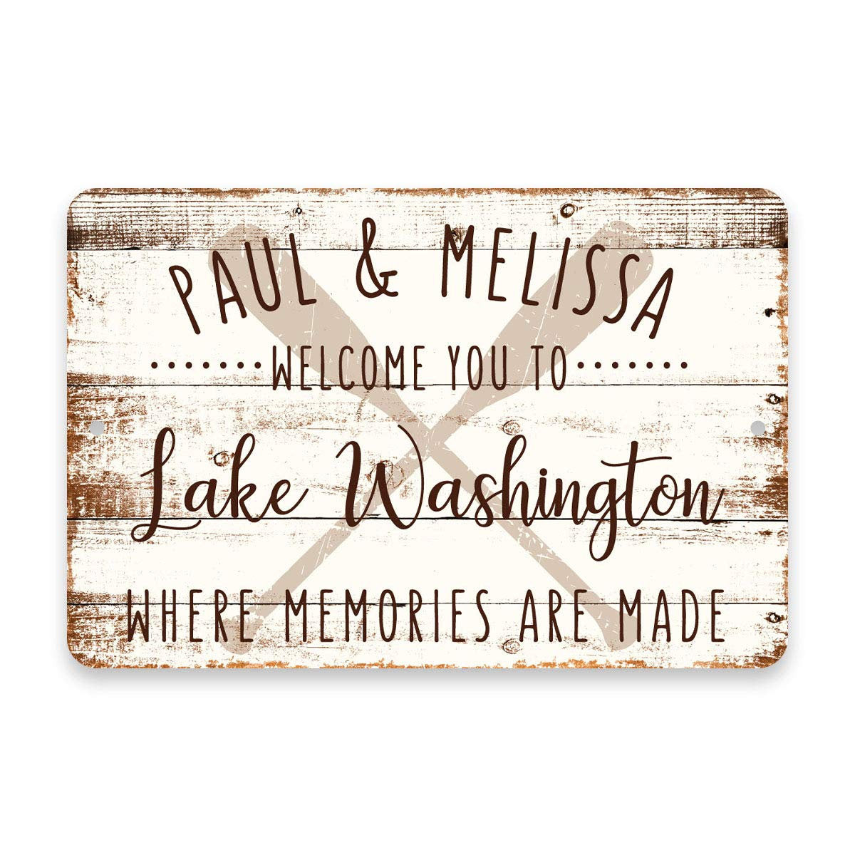 Personalized Welcome to Lake Washington Where Memories are Made Sign - 8 X 12 Metal Sign with Wood Look