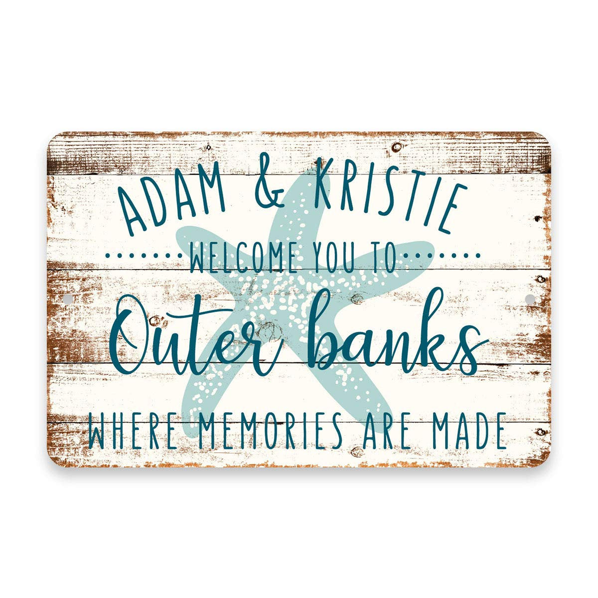 Personalized Welcome to Outer Banks Where Memories are Made Sign - 8 X 12 Metal Sign with Wood Look