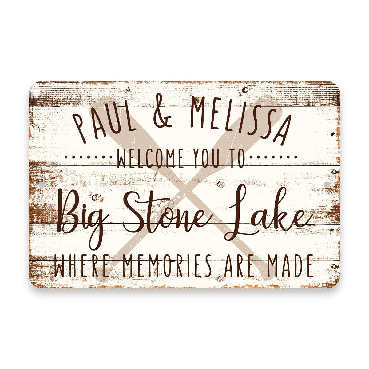 Personalized Welcome to Big Stone Lake Where Memories are Made Sign - 8 X 12 Metal Sign with Wood Look