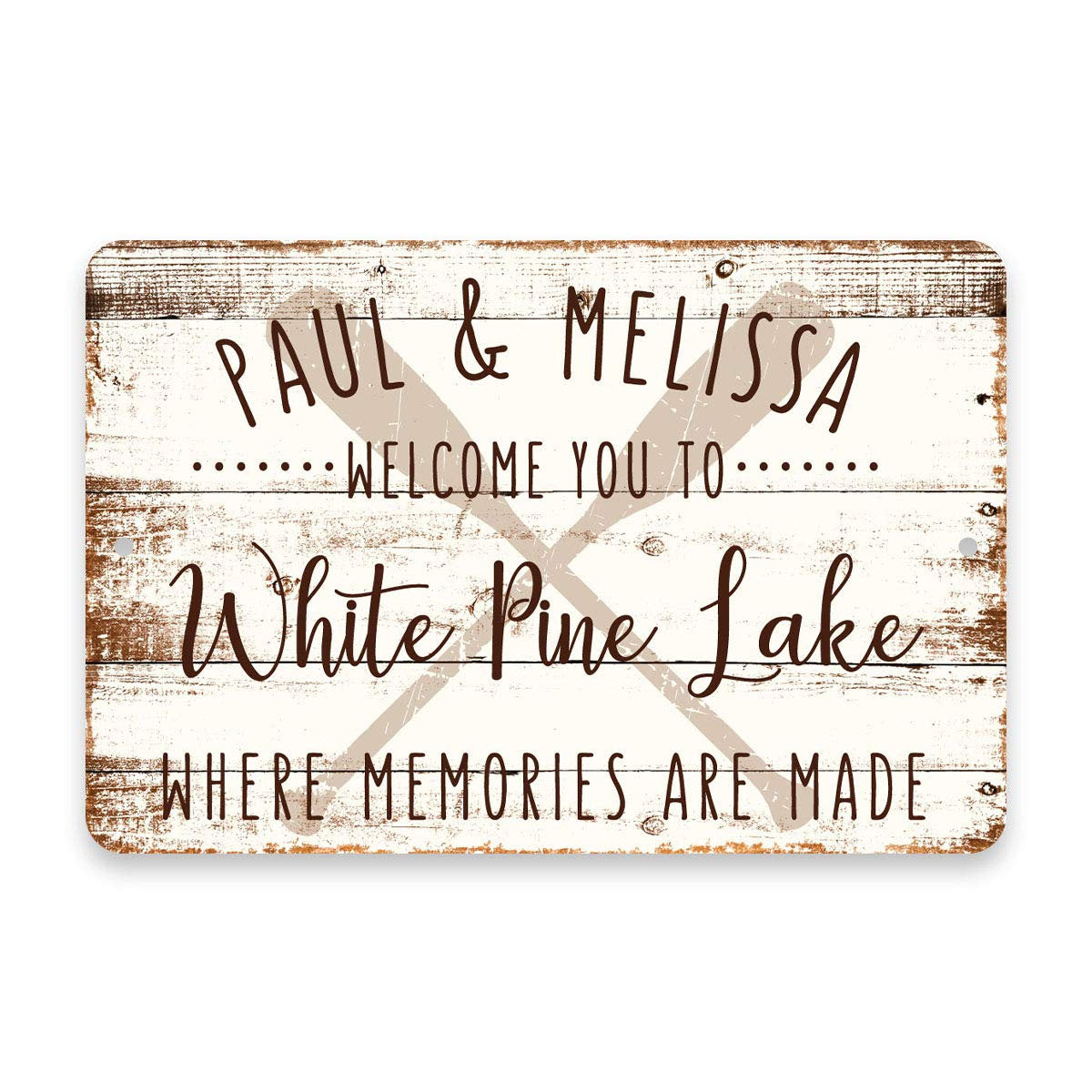 Personalized Welcome to White Pine Lake Where Memories are Made Sign - 8 X 12 Metal Sign with Wood Look