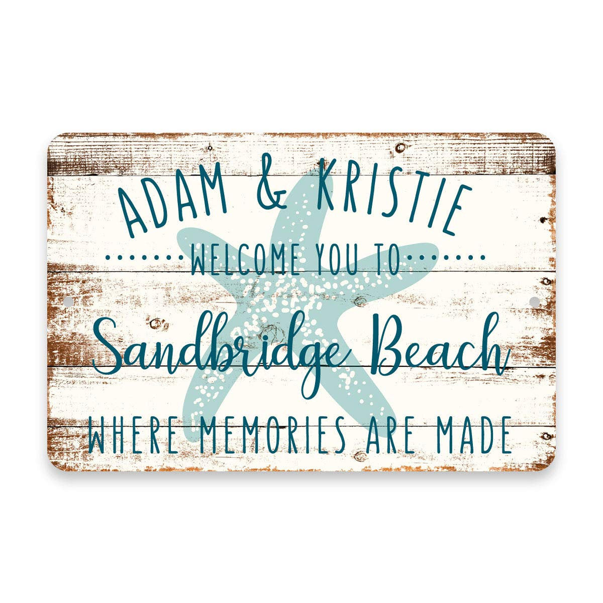 Personalized Welcome to Sandbridge Beach Where Memories are Made Sign - 8 X 12 Metal Sign with Wood Look