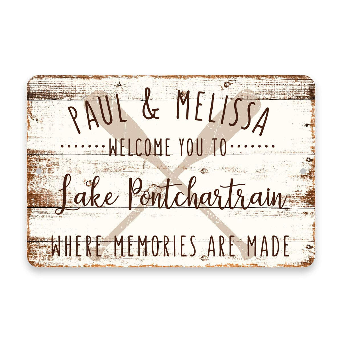 Personalized Welcome to Lake Pontchartrain Where Memories are Made Sign - 8 X 12 Metal Sign with Wood Look