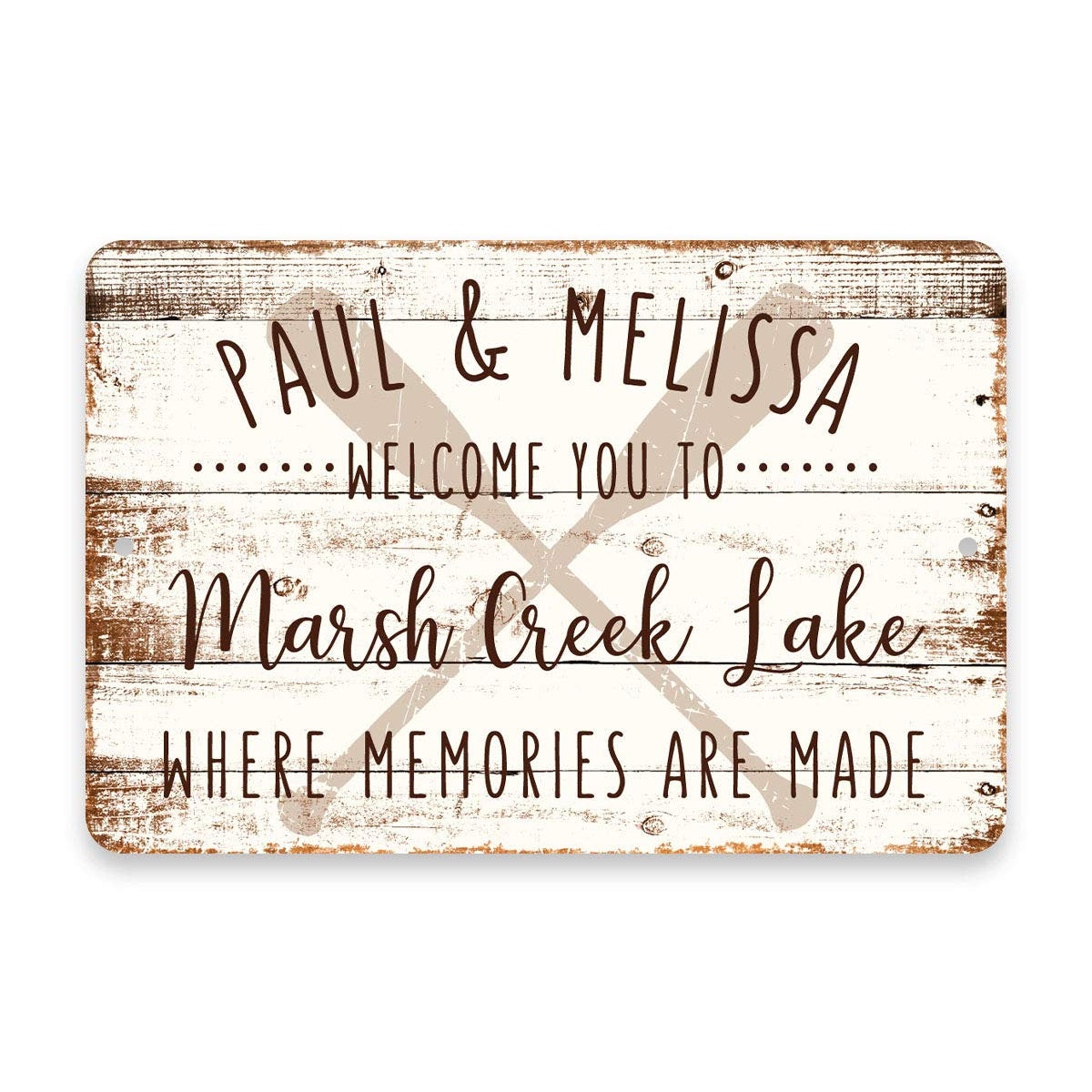 Personalized Welcome to Marsh Creek Lake Where Memories are Made Sign - 8 X 12 Metal Sign with Wood Look