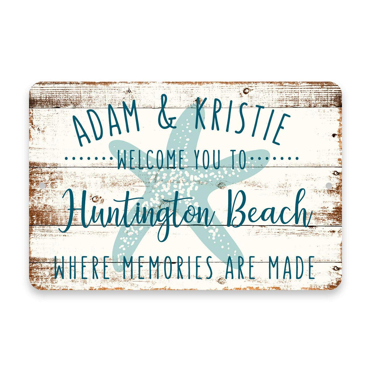 Personalized Welcome to Huntington Beach Where Memories are Made Sign - 8 X 12 Metal Sign with Wood Look