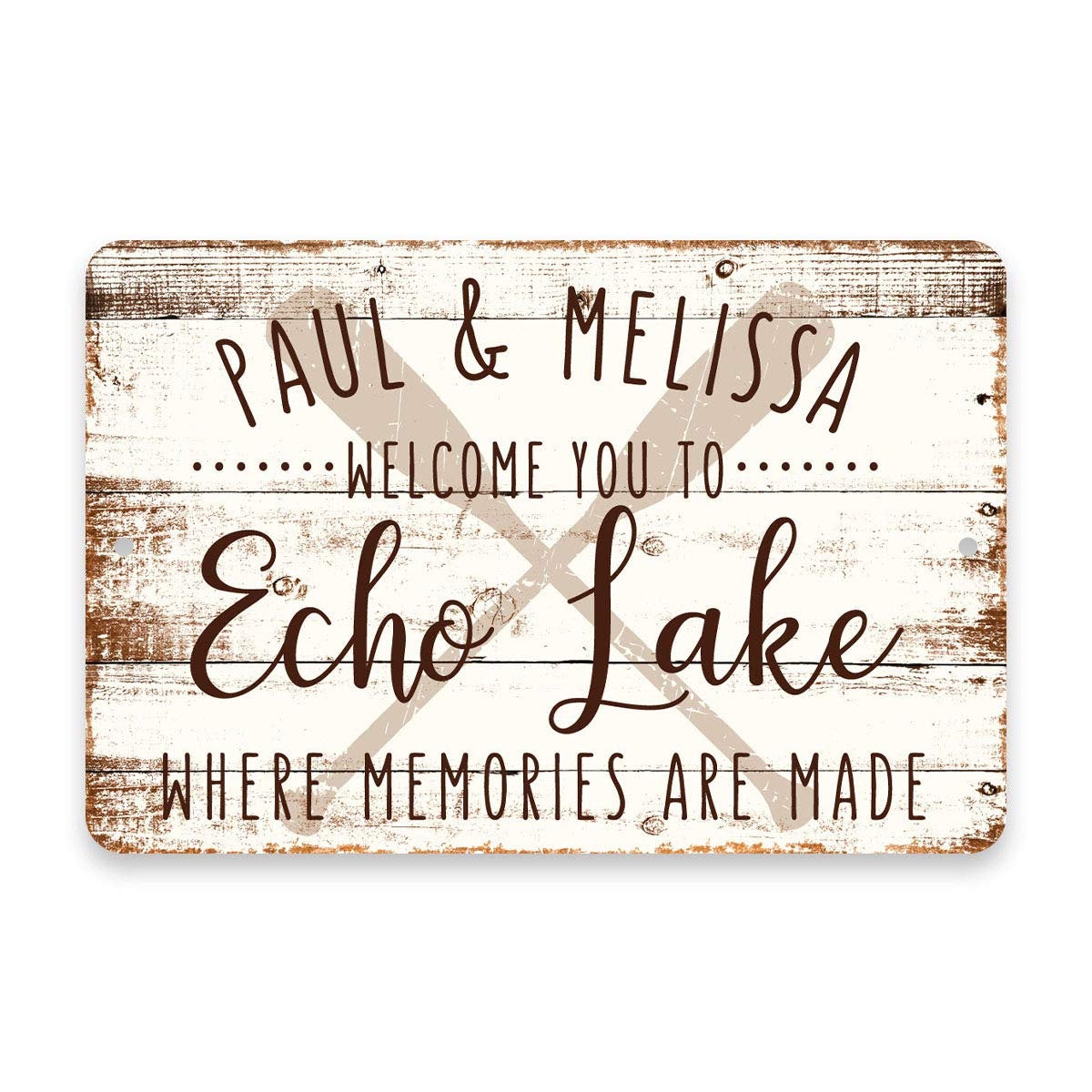 Personalized Welcome to Echo Lake Where Memories are Made Sign - 8 X 12 Metal Sign with Wood Look