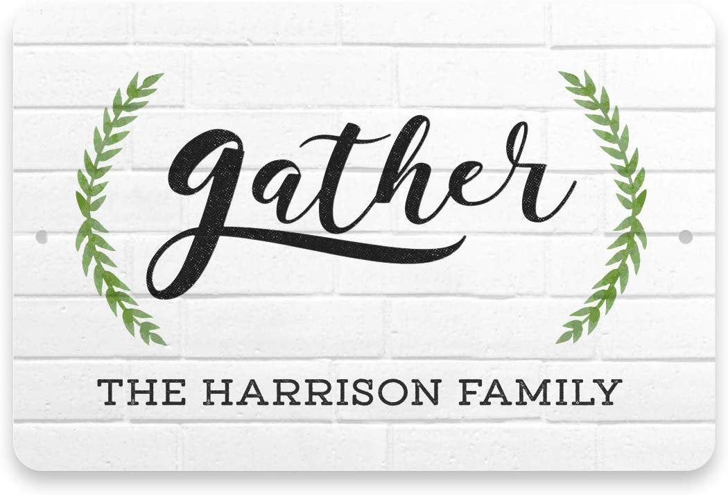 Personalized White Brick Look Gather Sign - Metal 8 X 12 Sign