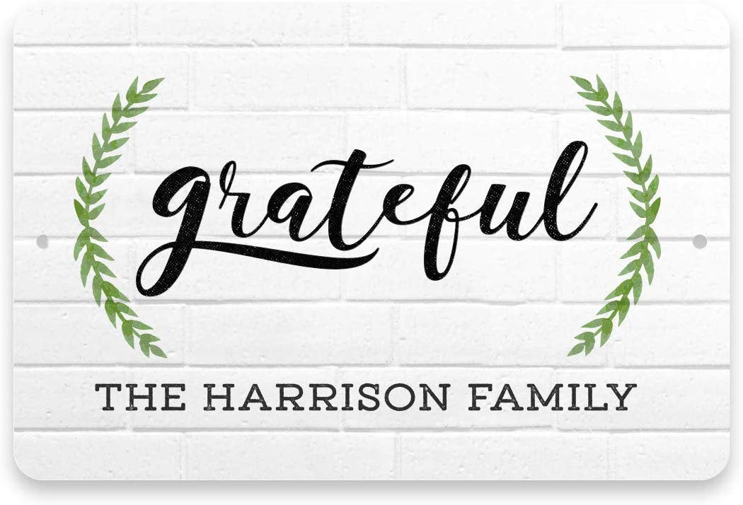 Personalized White Brick Look Grateful Sign - Metal 8 X 12 Sign