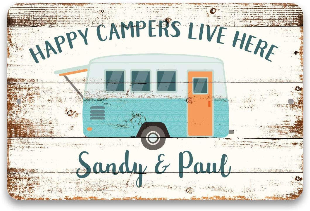 Personalized Happy Campers Live Here Metal Sign 8 X 12