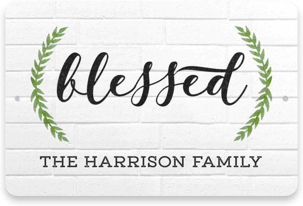 Personalized White Brick Look Blessed Sign - Metal 8 X 12 Sign
