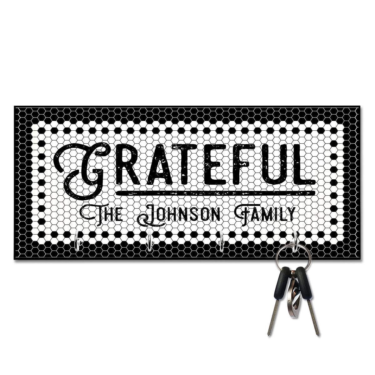 Personallized Black and White Tile Look Look - Gratetful - Key Hanger