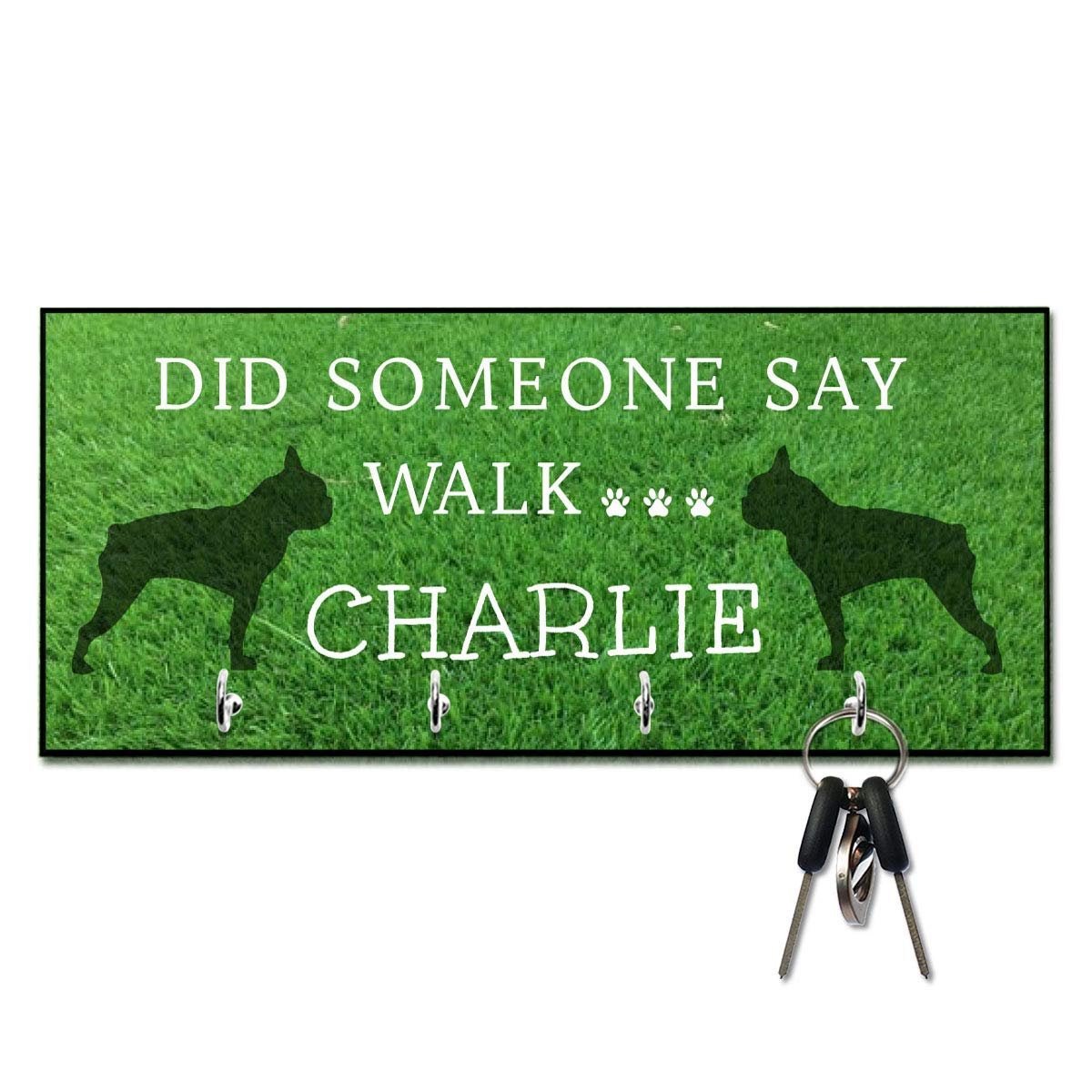 Pesonalized Did Someone Say Walk Boston Terrier Dog Leash and Key Hanger