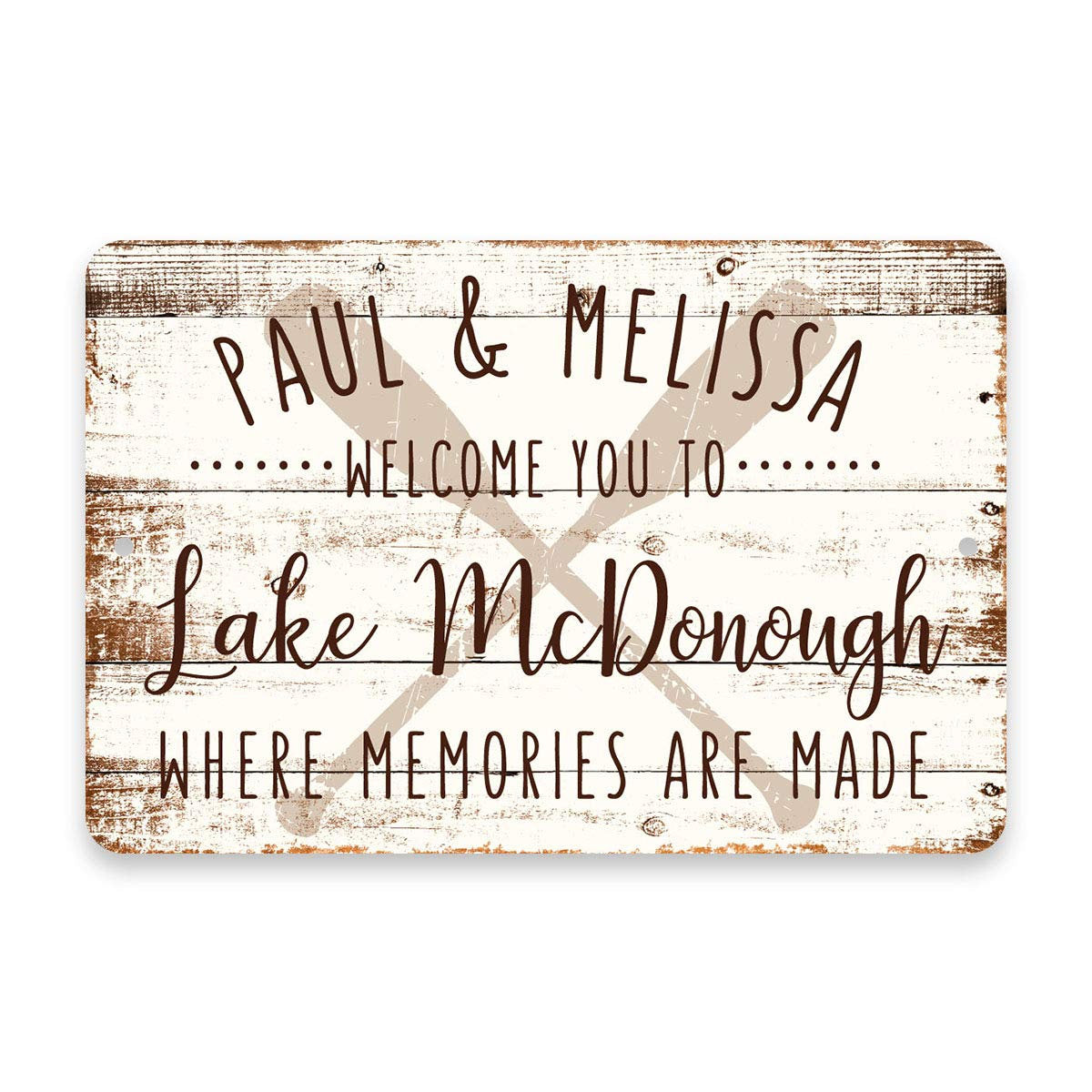 Personalized Welcome to Lake McDonough Where Memories are Made Sign - 8 X 12 Metal Sign with Wood Look