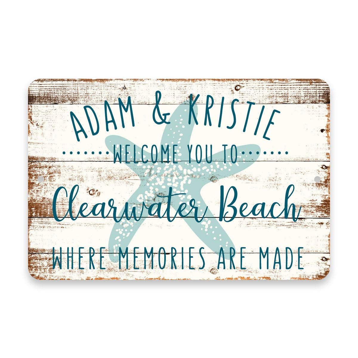 Personalized Welcome to Clearwater Beach Where Memories are Made Sign - 8 X 12 Metal Sign with Wood Look
