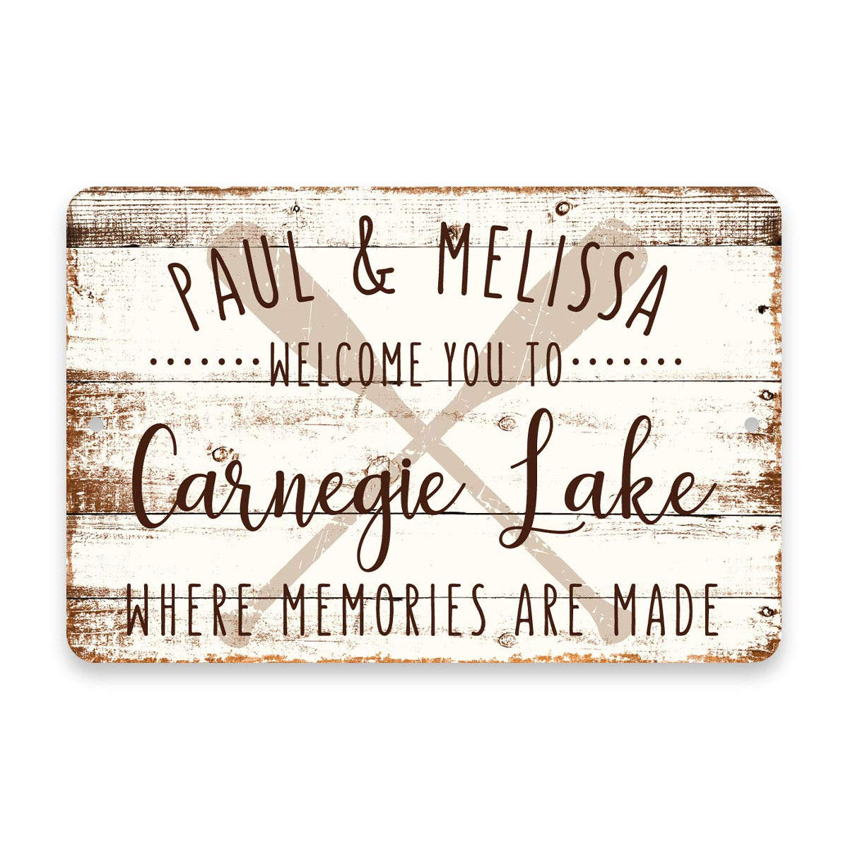 Personalized Welcome to Carnegie Lake Where Memories are Made Sign - 8 X 12 Metal Sign with Wood Look