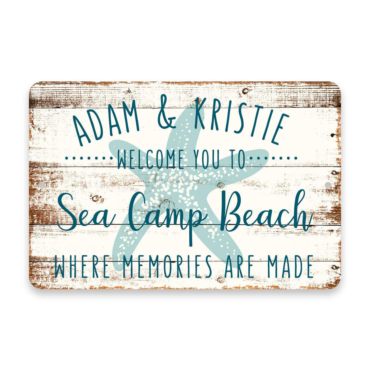 Personalized Welcome to Sea Camp Beach Where Memories are Made Sign - 8 X 12 Metal Sign with Wood Look