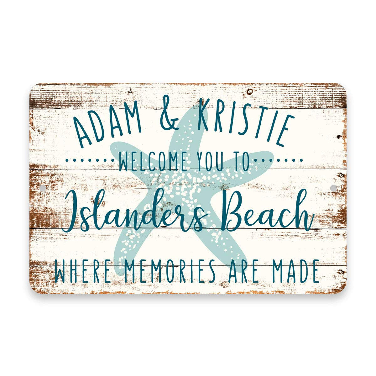 Personalized Welcome to Islanders Beach Where Memories are Made Sign - 8 X 12 Metal Sign with Wood Look