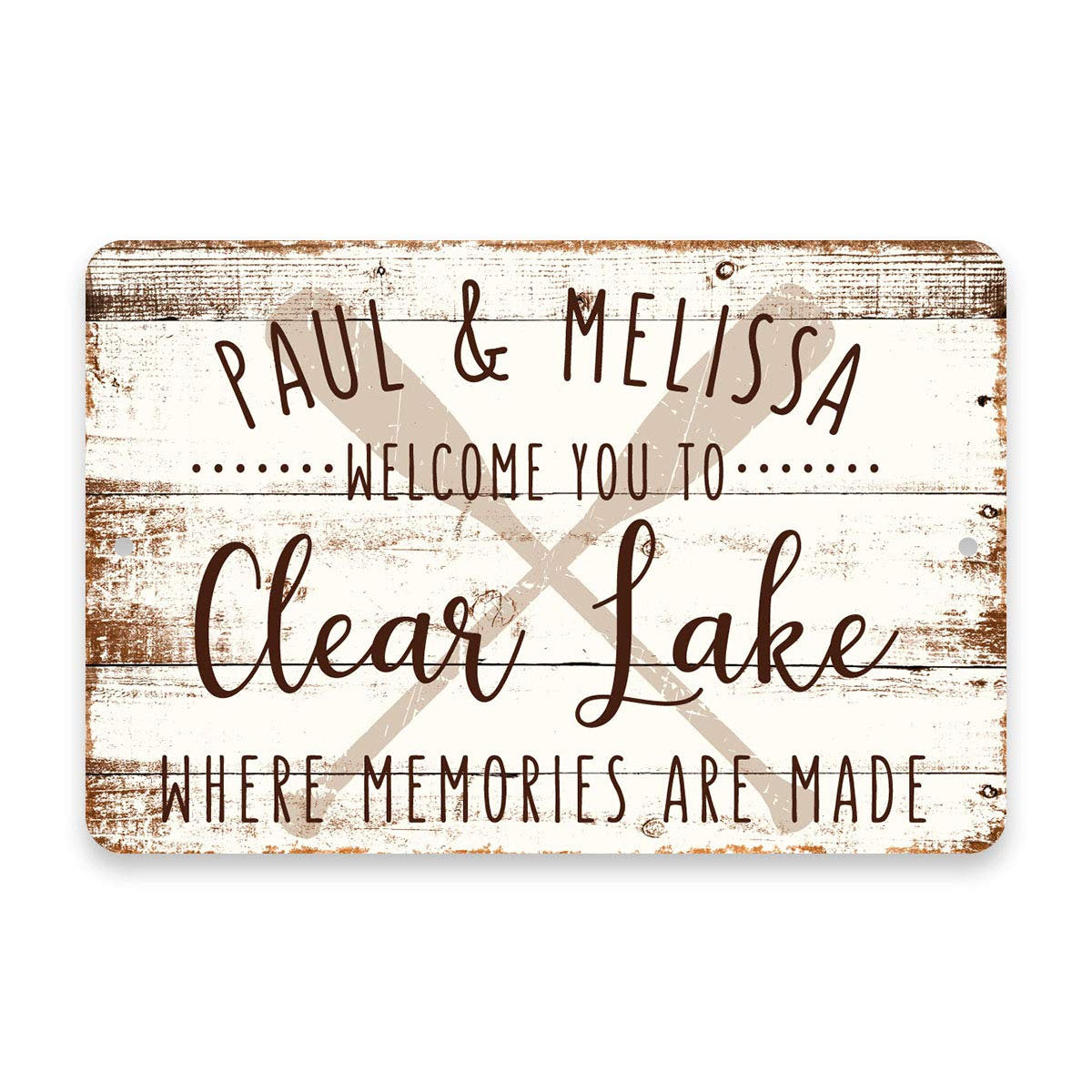 Personalized Welcome to Clear Lake Where Memories are Made Sign - 8 X 12 Metal Sign with Wood Look